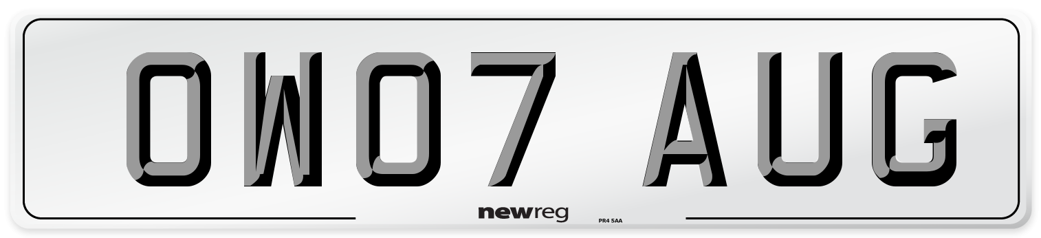 OW07 AUG Number Plate from New Reg